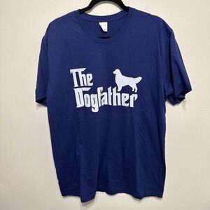 The Dogfather Men's XL Blue Tee T-Shirt 100% Cotton Dog Golden Retriever EUC